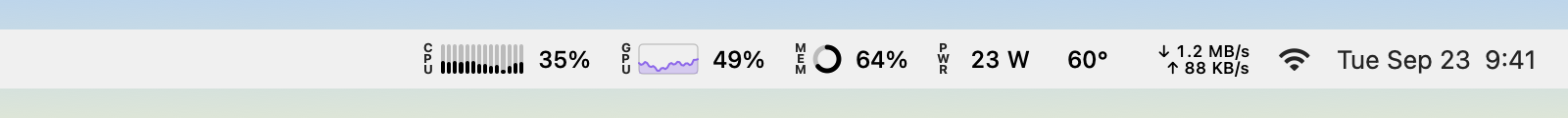 GaugeMon gauges in the macOS menu bar